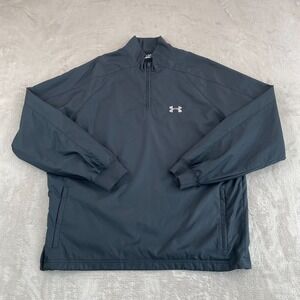Under Armour 1/4 Zip Windbreaker Men Medium Black Side Zip Pockets Performance